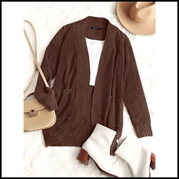 Long Sleeve Open Front Cardigan Chunky Knit Draped Sweater - Picture 6 of 7